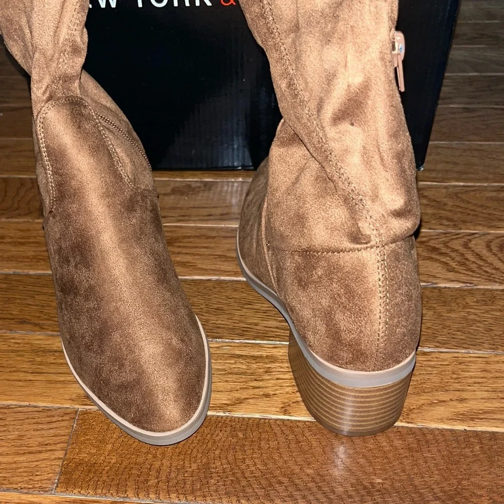 New York & Company Rana Faux Suede Tall Boots Cognac Brown Women’s Size 6